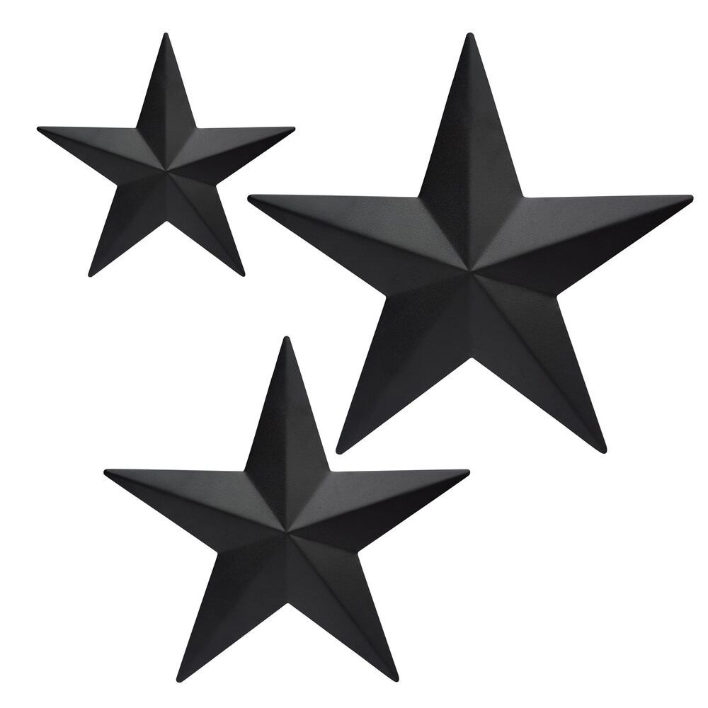 8672 6" 9”12"(3pieces Black Barn Star Wall Decor,Metal Stars Rustic Vintage